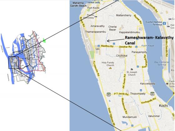 Location of Rameshwaram-Kalavathy Canal. Collage from GIZ (2011) and GOOGLE (2012) 